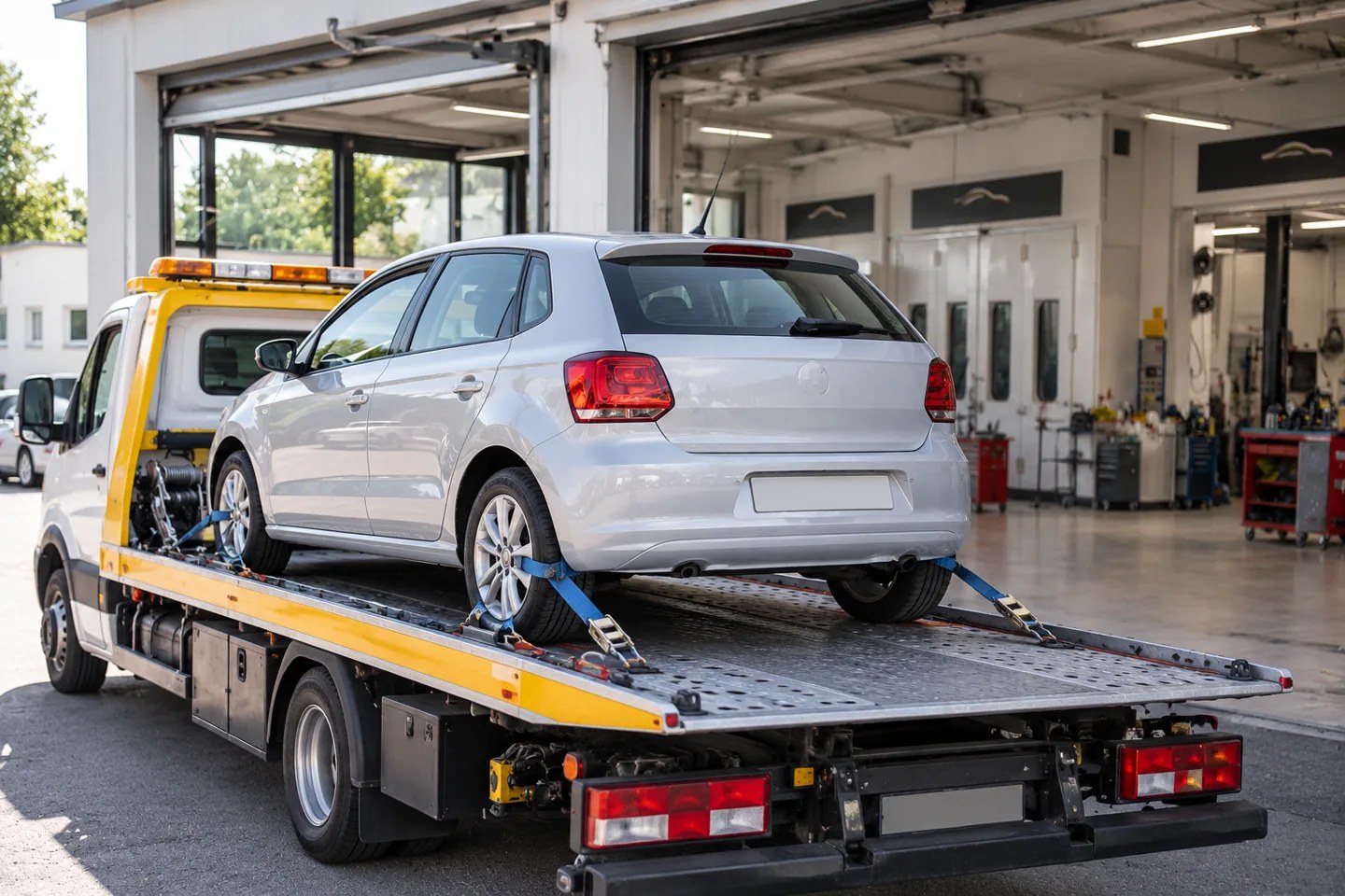 Auto assicurata sul pianale di un carro attrezzi
